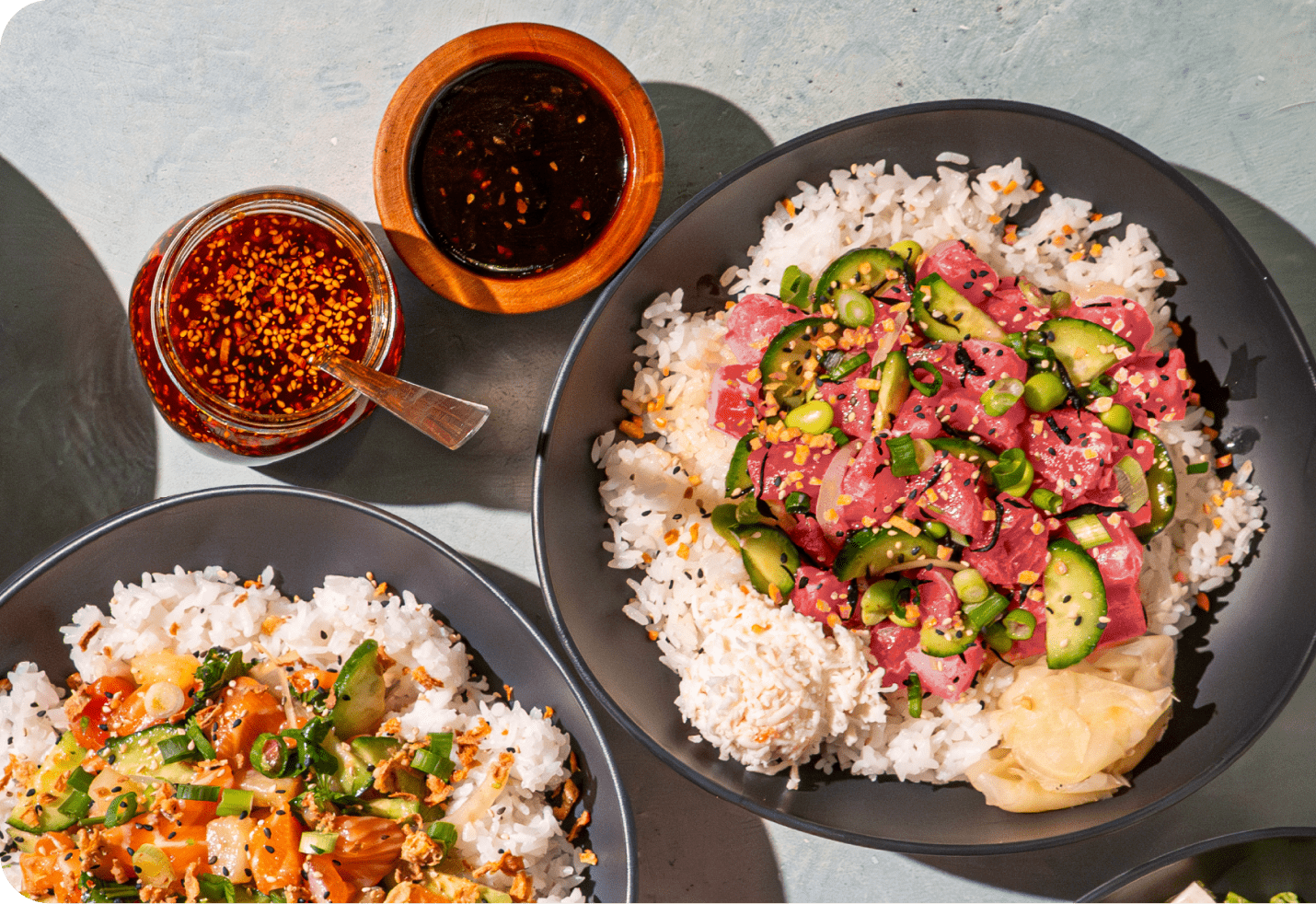 Pokeworks Umami Ahi dish and salmon bowl