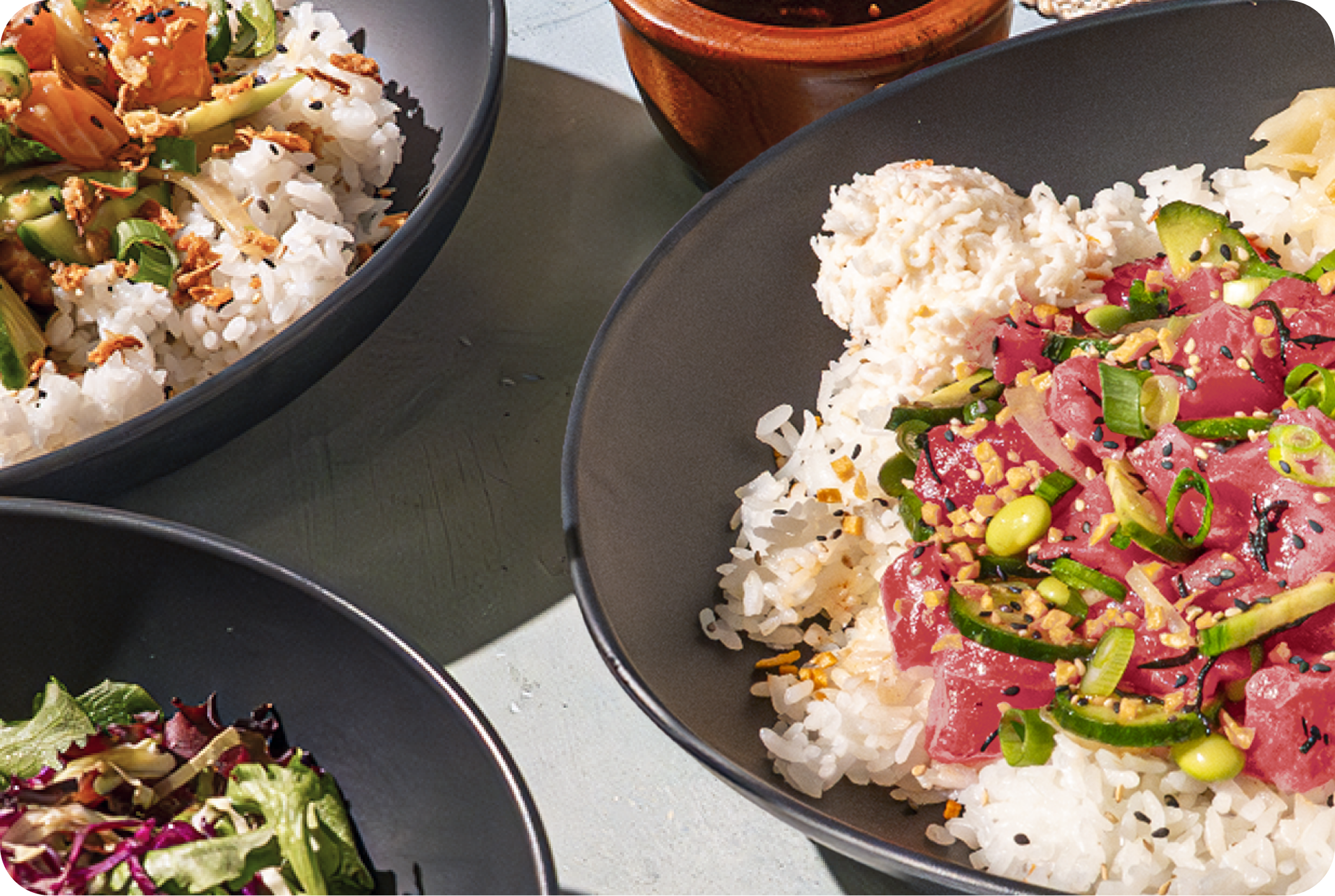 poke bowls presented at a table